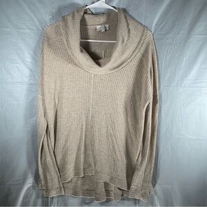Lucky Brand Sweater Top Knit Small Beige Cowl Neck Womens Long Sleeve Thermal